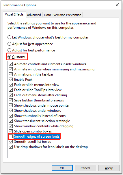 untick Smooth edges of screen fonts