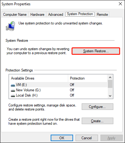 click System Restore