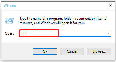 open Command Prompt via the Run box