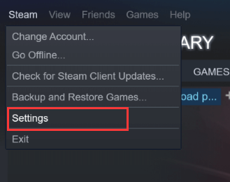 select Settings in Steam