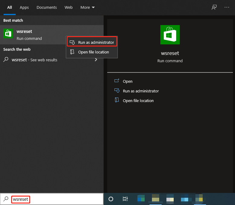 run wsreset as an administrator