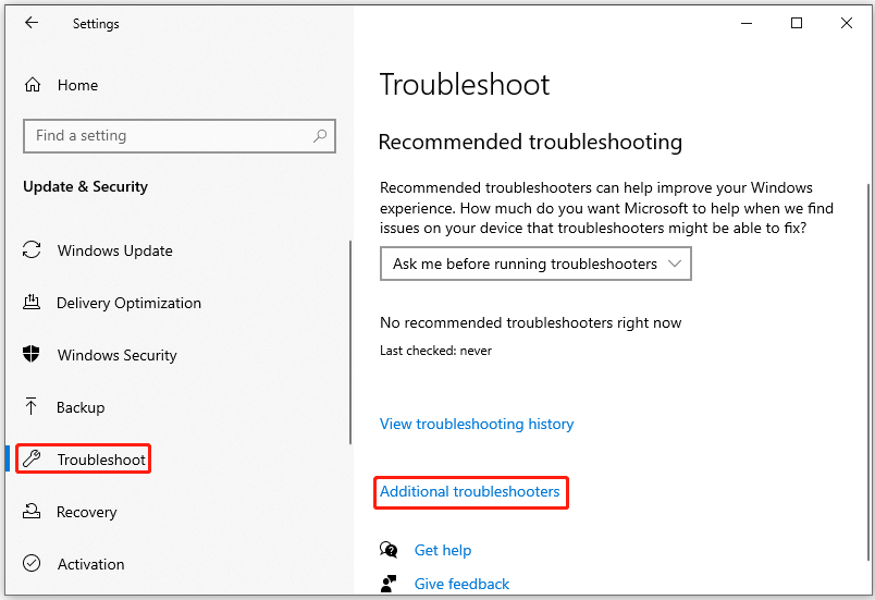 click Additional troubleshoots