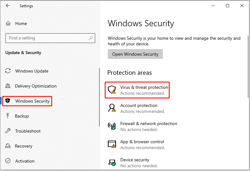 click Virus & threat protection