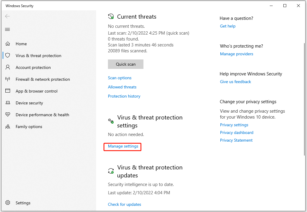 choose Manage settings