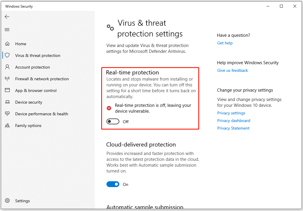 turn off Real-time protection