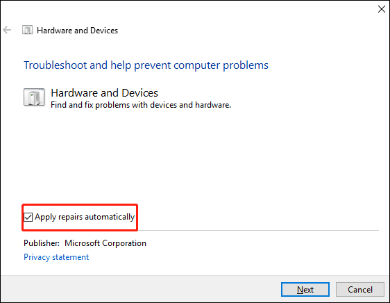 click Apply repairs automatically