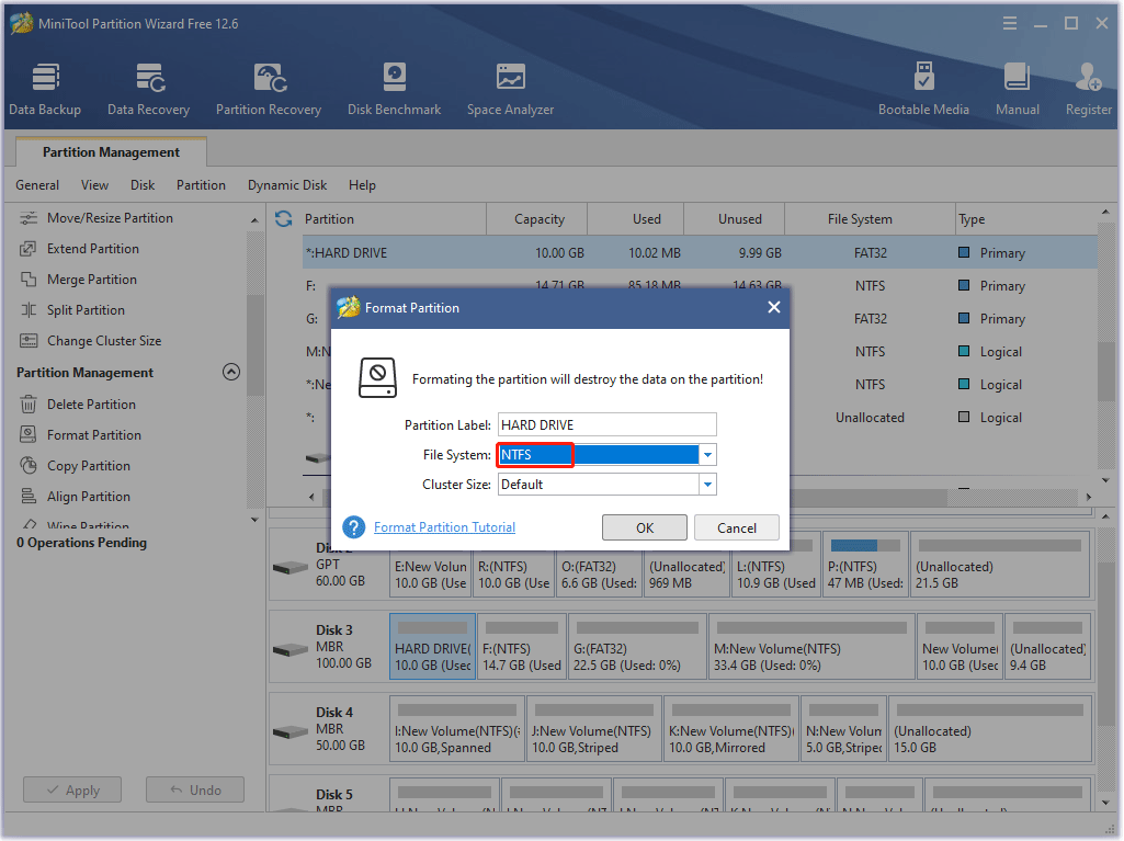 format partition to NTFS