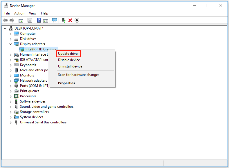 select the Update driver