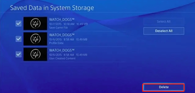 delete saved data in system storage PS4