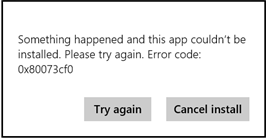Windows Store error 0x80073cf0