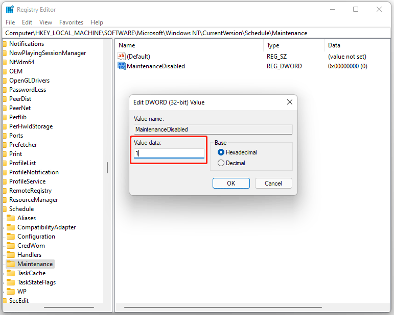 set Value data as 1
