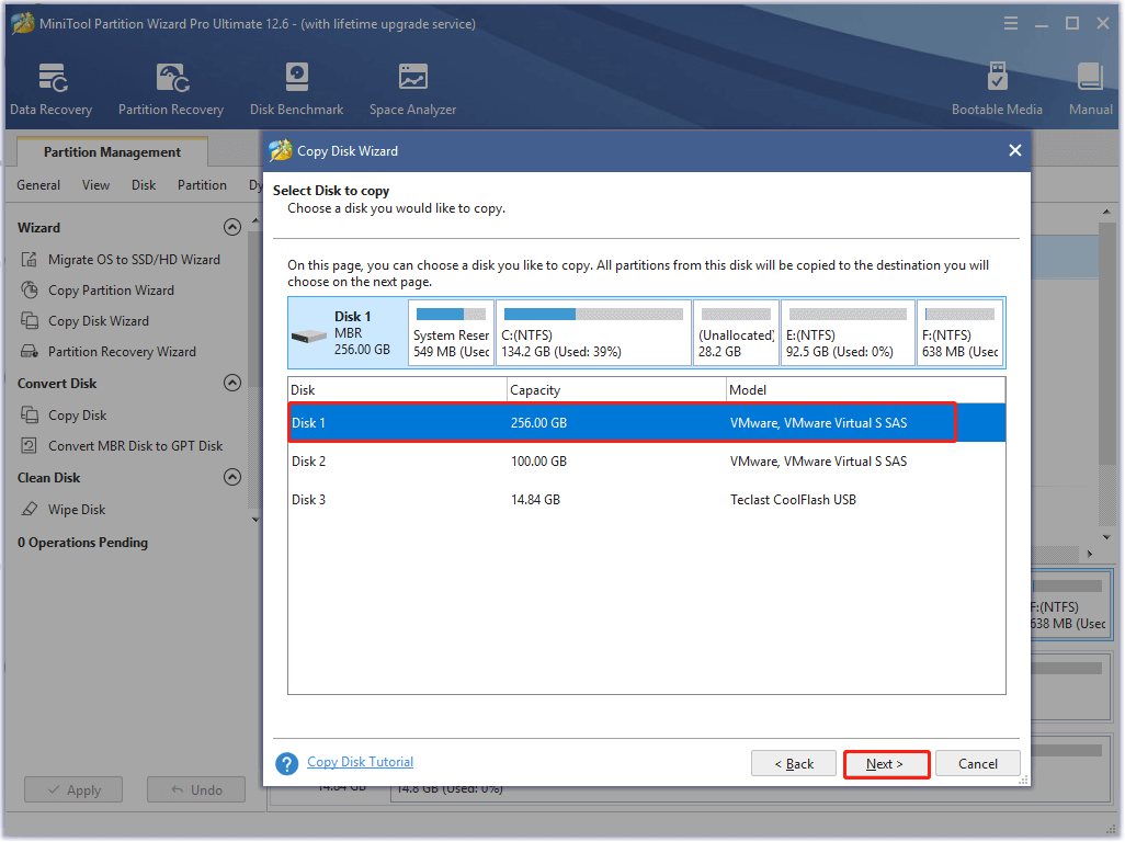 choose the disk to copy
