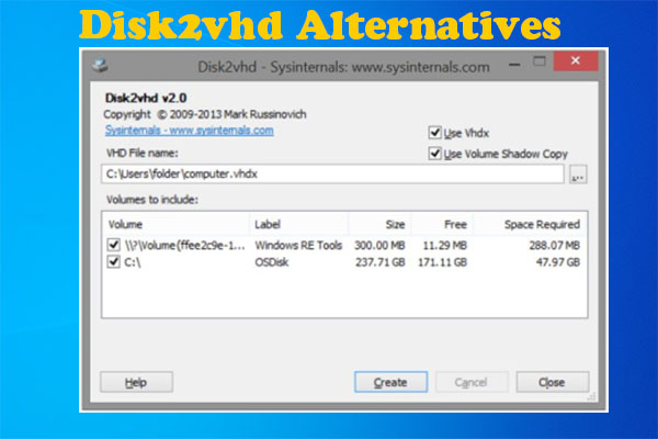 Convert Disks from Physical to Virtual via Disk2vhd/Alternatives