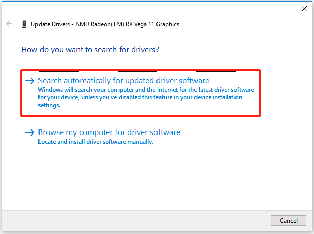 choose Search automatically for updated driver software