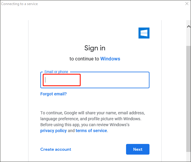 enter Gmail account
