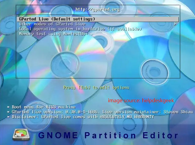 the GNOME Partition Editor