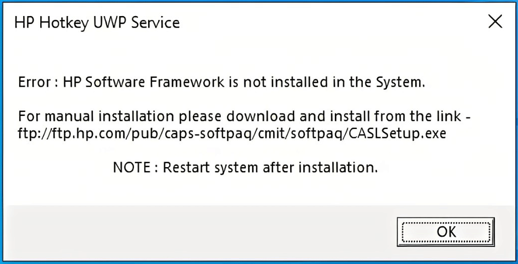 HP software framework not installed