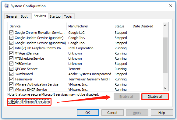 hide all Microsoft services