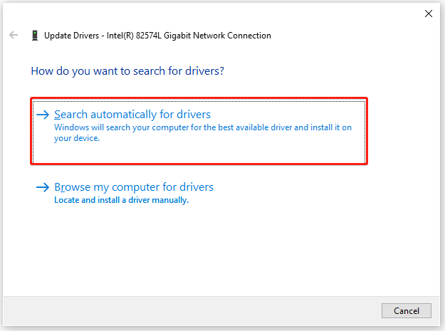 choose Search automatically for updated driver software