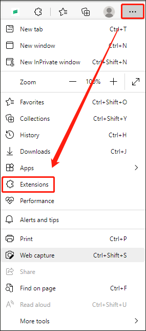 select the Extension option
