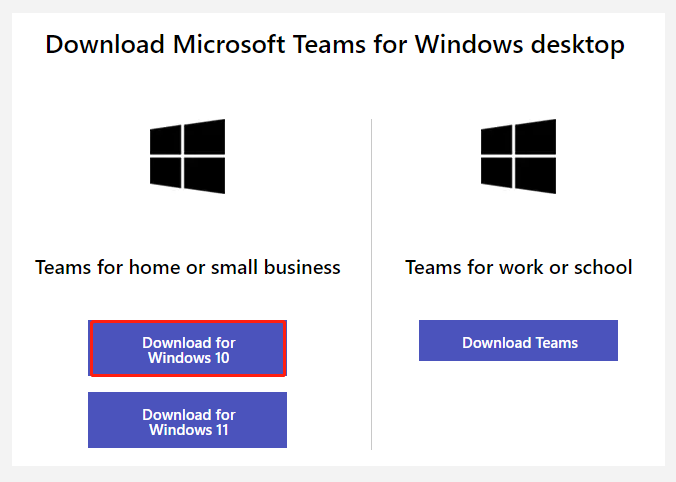 click Download Microsoft Teams for Windows 10