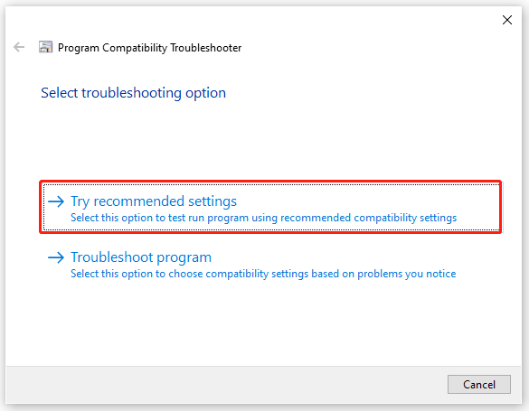 select Try recommended settings