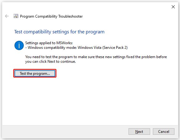 select Test the program