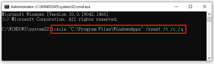reset permissions to the WindowsApps folder