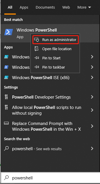 run Windows PowerShell as an administrator