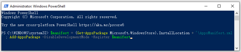 reregister Windows Store app
