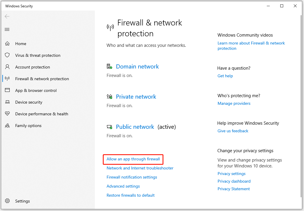 click Allow an app through firewall