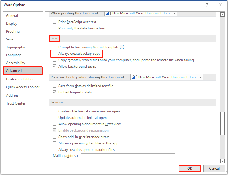 check if the Always create backup copy feature is enabled