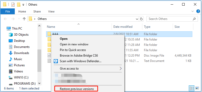 choose Restore previous versions