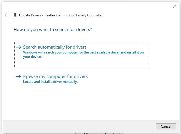 select an option to update the network device driver