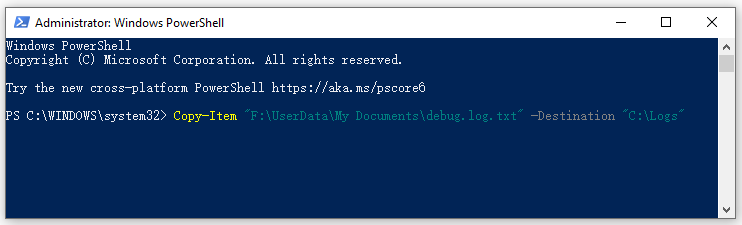 copy a file to the specified directory with PowerShell