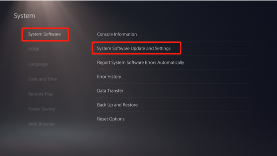 click System Software Update and Settings