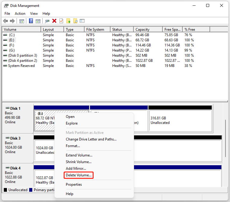 choose Delete Volume