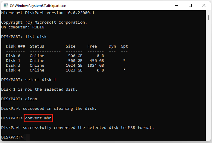 run the command: convert mbr