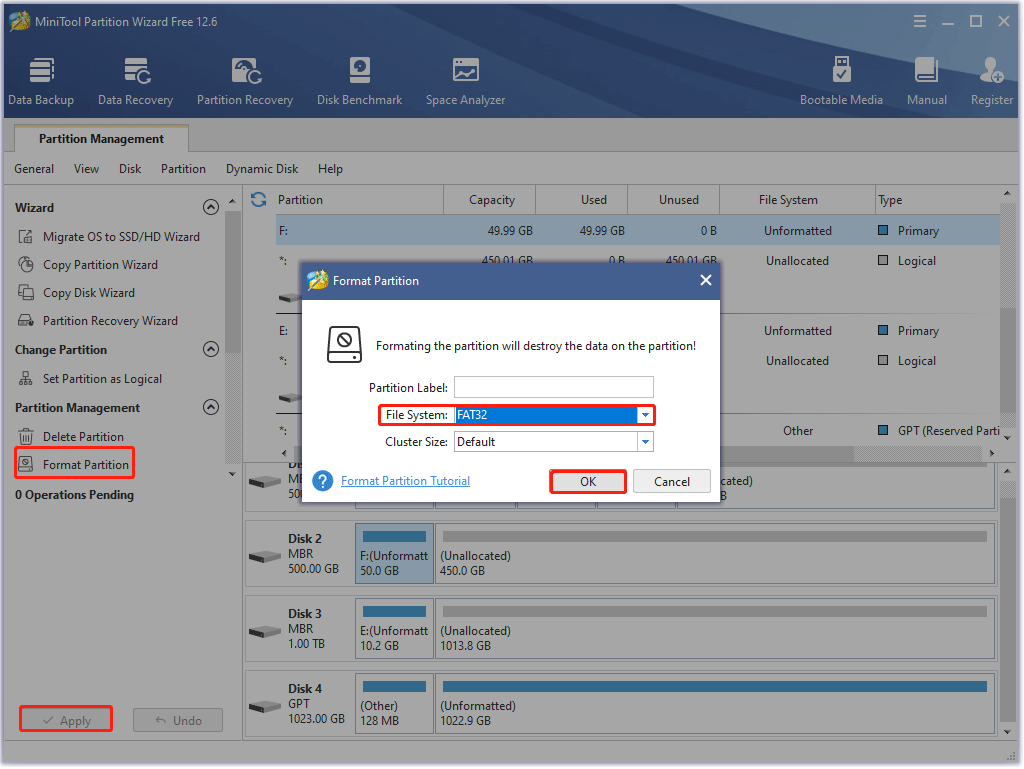 format a partition using MiniTool Partition Wizard