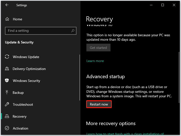 click Restart now