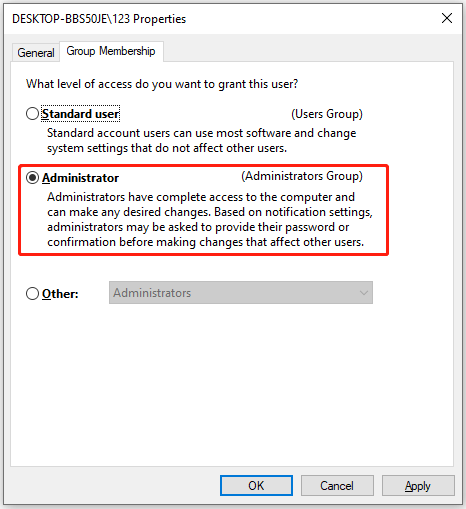 choose Administrator
