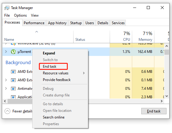 end uTorrent in Task Manager