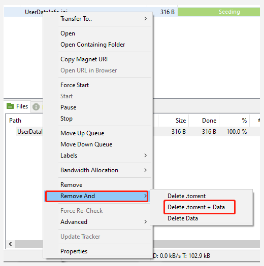 टोरेंट फ़ाइल हटाएं