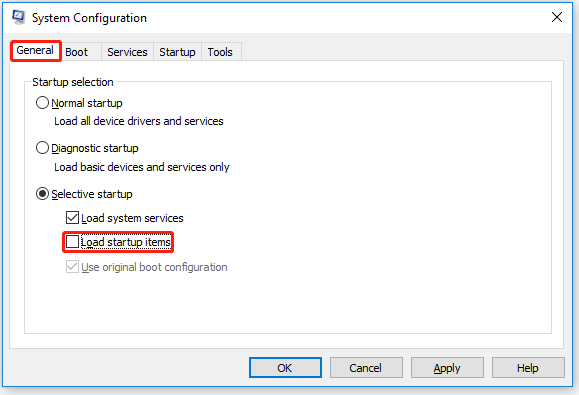 untick Load startup items