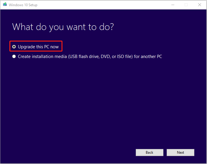 select the Update this PC now