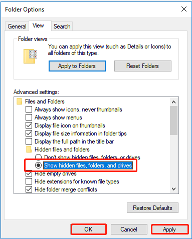 show hidden files in Folder Options