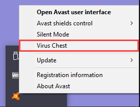 right click Avast and select Virus Chest