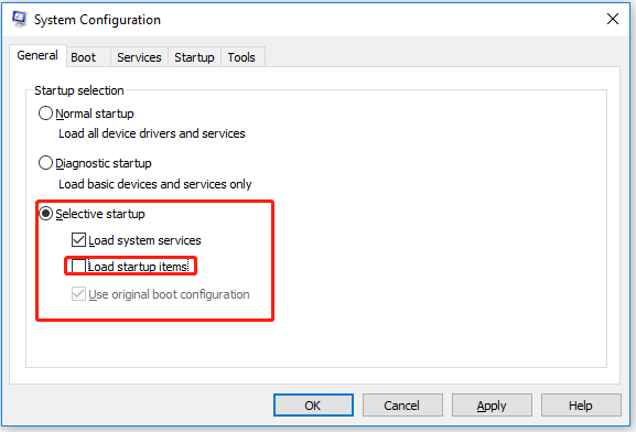 untick Load startup items