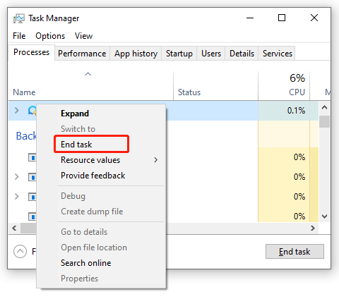 end the task of Camera