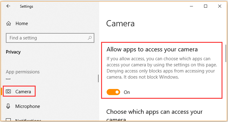 Allow apps to access your camera
